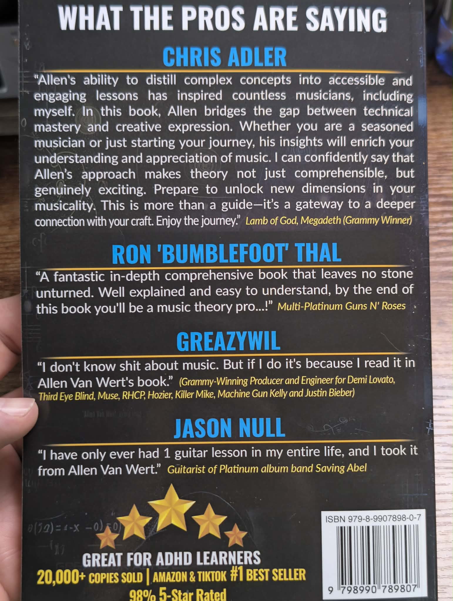 Back cover endorsements from professional musicians and Grammy winners